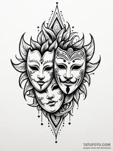 Theater masks, tattoo sketch design, stylized... - эскиз тату (№1752325617_0, 12.07.2025 13:06) — Tatufoto.com