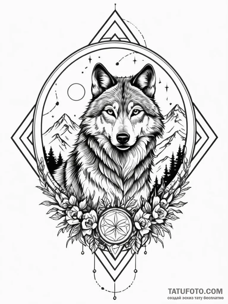 Wolf stalking through a field of tombstones,... - эскиз тату (№1752325700_0, 12.07.2025 13:08) — Tatufoto.com
