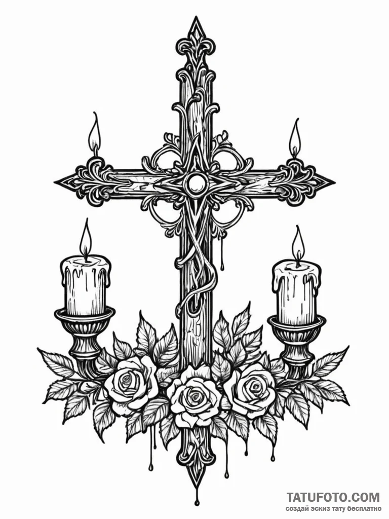 Altar of bone adorned with black candles, art... - эскиз тату (№1752325868_0, 12.07.2025 13:11) — Tatufoto.com