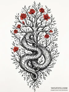 Glacial serpent beneath spectral tree, tattoo... - эскиз тату (№1752326284_0, 12.07.2025 13:18) — Tatufoto.com