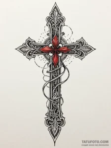W, concept art for tattoo, black and red ink,... - эскиз тату (№1752326534_0, 12.07.2025 13:22) — Tatufoto.com