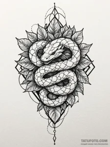Hidden serpent crowned with ivy, tattoo line... - эскиз тату (№1752326861_0, 12.07.2025 13:27) — Tatufoto.com