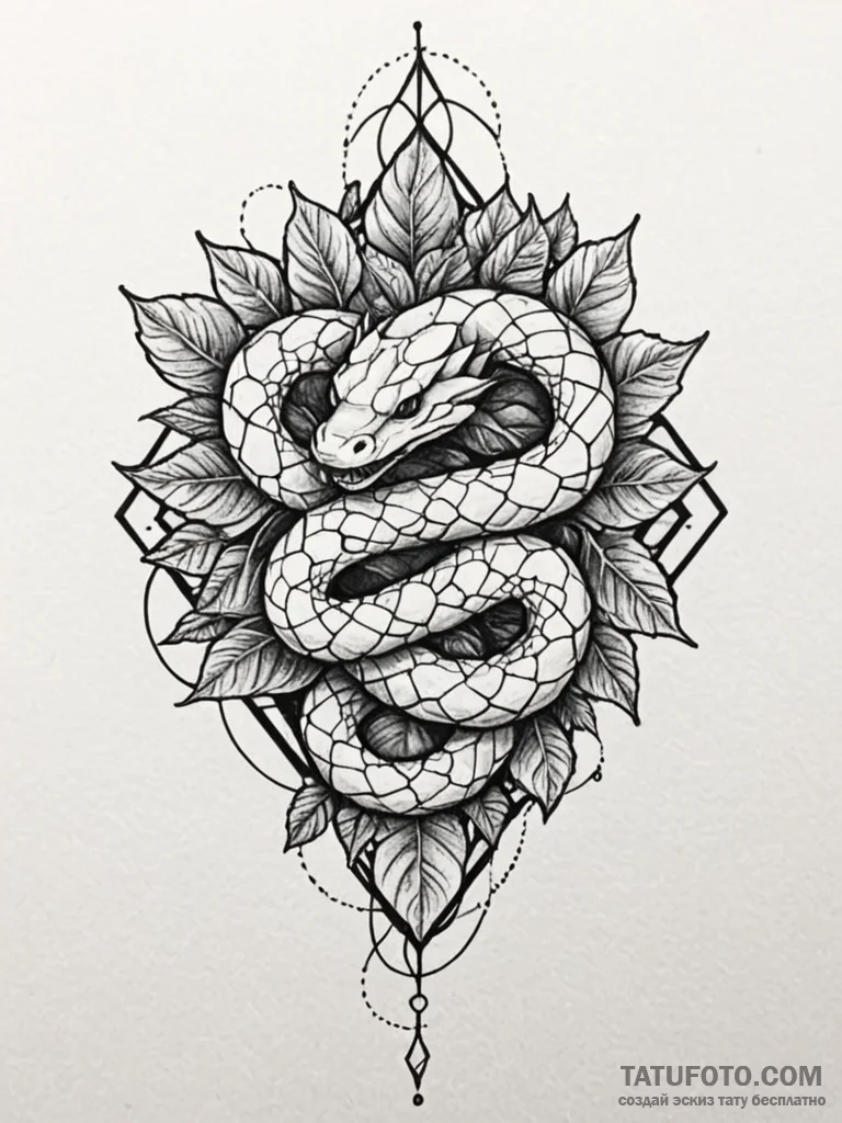 Hidden serpent crowned with ivy, tattoo line... - эскиз тату (№1752326861_0, 12.07.2025 13:27) — Tatufoto.com