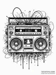 Boombox playing a cassette tape, emitting neo... - эскиз тату (№1752327026_0, 12.07.2025 13:30) — Tatufoto.com