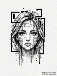 Qr code, stylized or glitching, artistic tatt... - эскиз тату (№1752327281_0, 12.07.2025 13:34) — Tatufoto.com