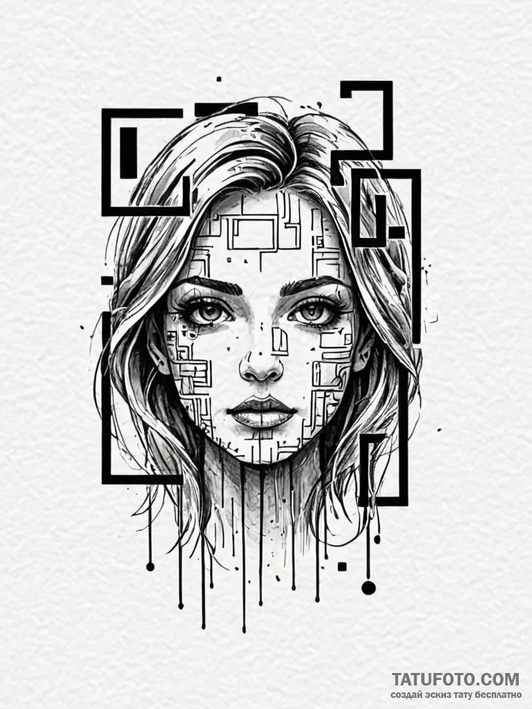 Qr code, stylized or glitching, artistic tatt… — эскиз тату (№1752327281_0, 12.07.2025 13:34) — Tatufoto.com