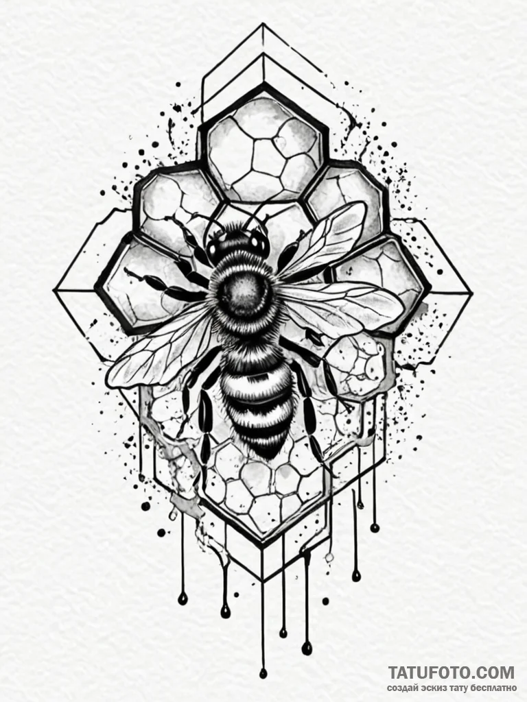 Geometric pattern of a honeycomb, some cells… — эскиз тату (№1752327365_0, 12.07.2025 13:36) — Tatufoto.com