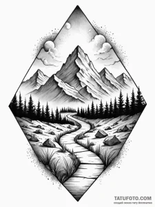 Mountain path through spectral mist, tattoo s... - эскиз тату (№1752327618_0, 12.07.2025 13:40) — Tatufoto.com