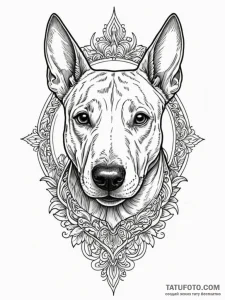 Bull terrier, artistic tattoo sketch, ornamen... - эскиз тату (№1752328036_0, 12.07.2025 13:47) — Tatufoto.com