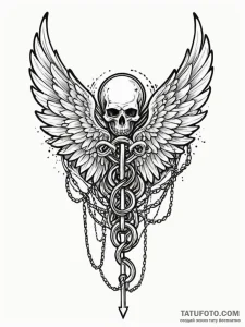Gilded wings wrapped in chains, ink illustrat... - эскиз тату (№1752328120_0, 12.07.2025 13:48) — Tatufoto.com
