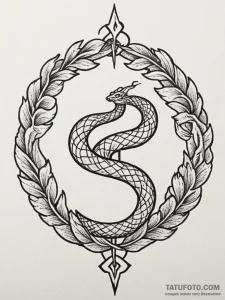 Etched serpent rising from rune circle, tatto... - эскиз тату (№1752328203_0, 12.07.2025 13:50) — Tatufoto.com