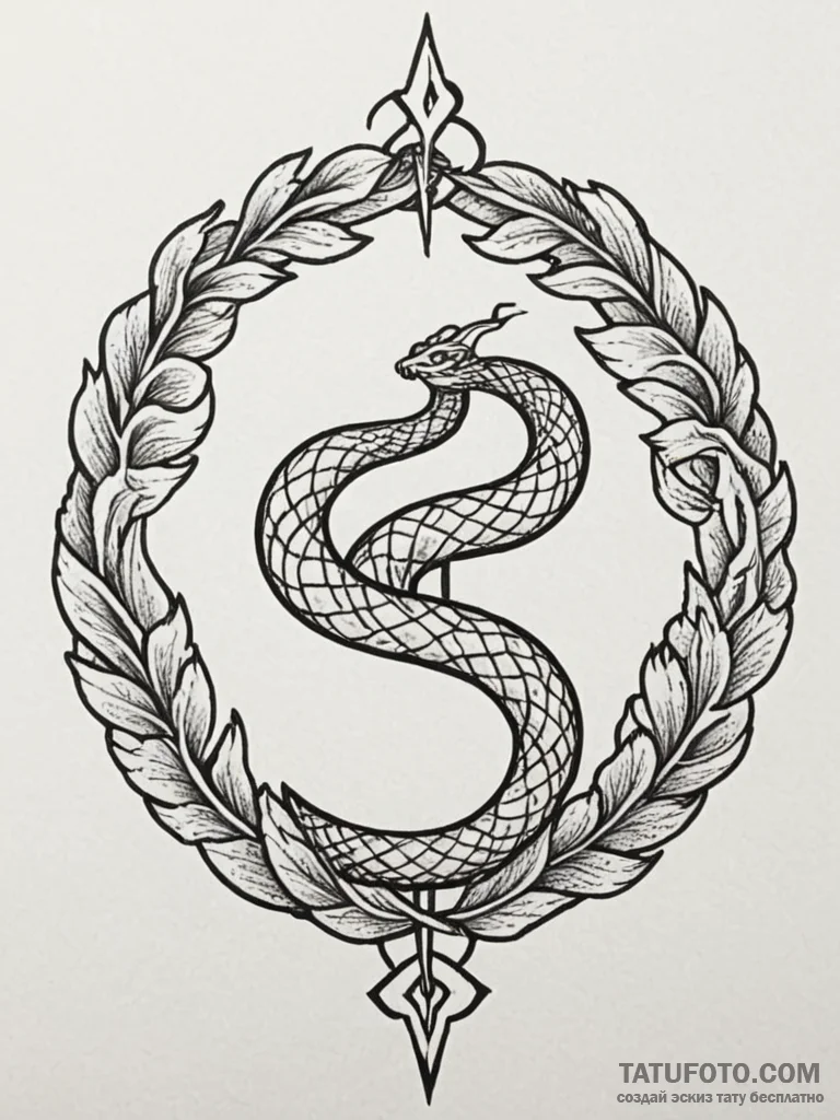 Etched serpent rising from rune circle, tatto… — эскиз тату (№1752328203_0, 12.07.2025 13:50) — Tatufoto.com