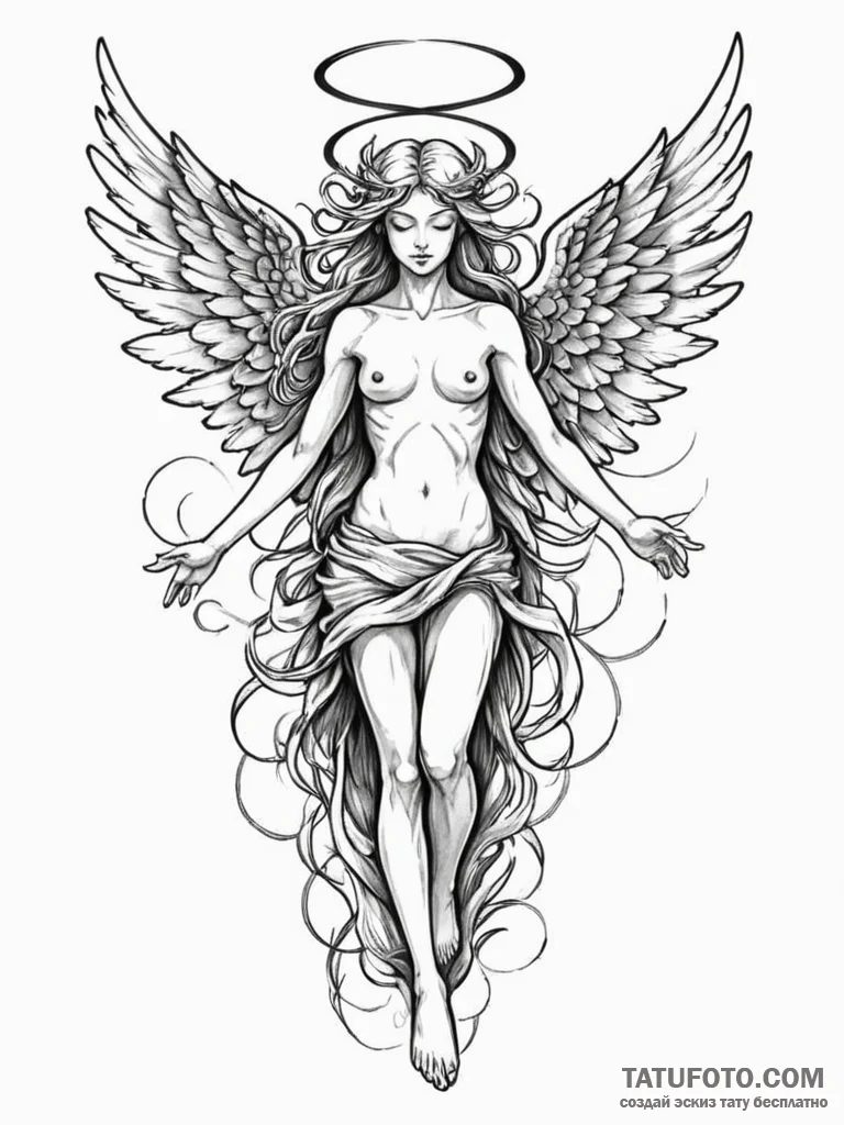 Angel of chaos with multiple wings, tattoo li... - эскиз тату (№1752328371_0, 12.07.2025 13:52) — Tatufoto.com