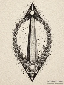 Obelisk crowned with celestial halo, tattoo d... - эскиз тату (№1752328620_0, 12.07.2025 13:57) — Tatufoto.com