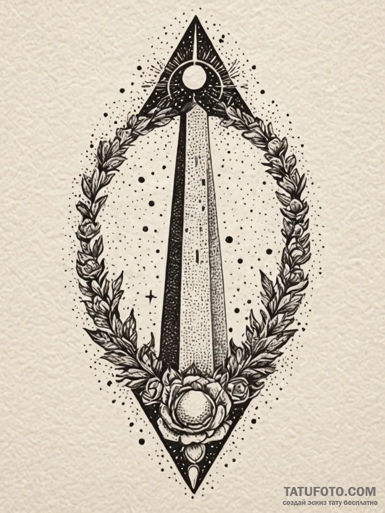 Obelisk crowned with celestial halo, tattoo d... - эскиз тату (№1752328620_0, 12.07.2025 13:57) — Tatufoto.com