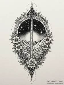 Razor bloom beneath celestial gate, tattoo li... - эскиз тату (№1752328704_0, 12.07.2025 13:58) — Tatufoto.com