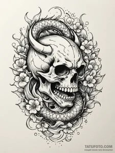 Skull, tattoo drawing outline, on a clean whi... - эскиз тату (№1752329543_0, 12.07.2025 14:12) — Tatufoto.com