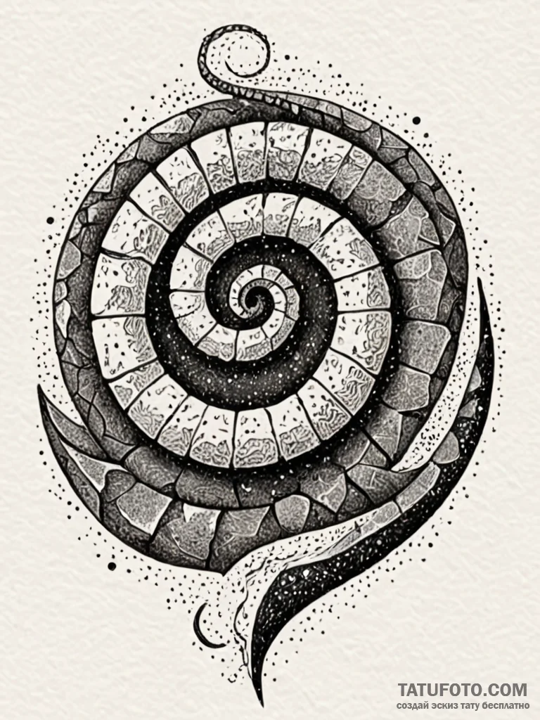 Runestone serpent spiraling through void, ink... - эскиз тату (№1752329627_0, 12.07.2025 14:13) — Tatufoto.com
