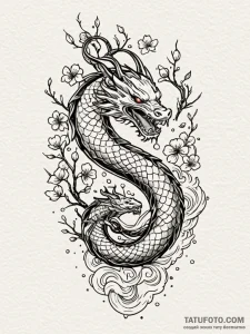 Horned serpent beneath spectral tree, concept... - эскиз тату (№1752329793_0, 12.07.2025 14:16) — Tatufoto.com