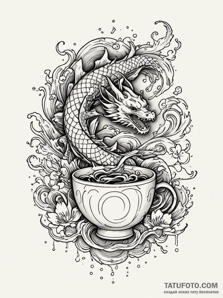 Porcelain cup spilling starlight, tattoo draw… — эскиз тату (№1752330043_0, 12.07.2025 14:20) — Tatufoto.com