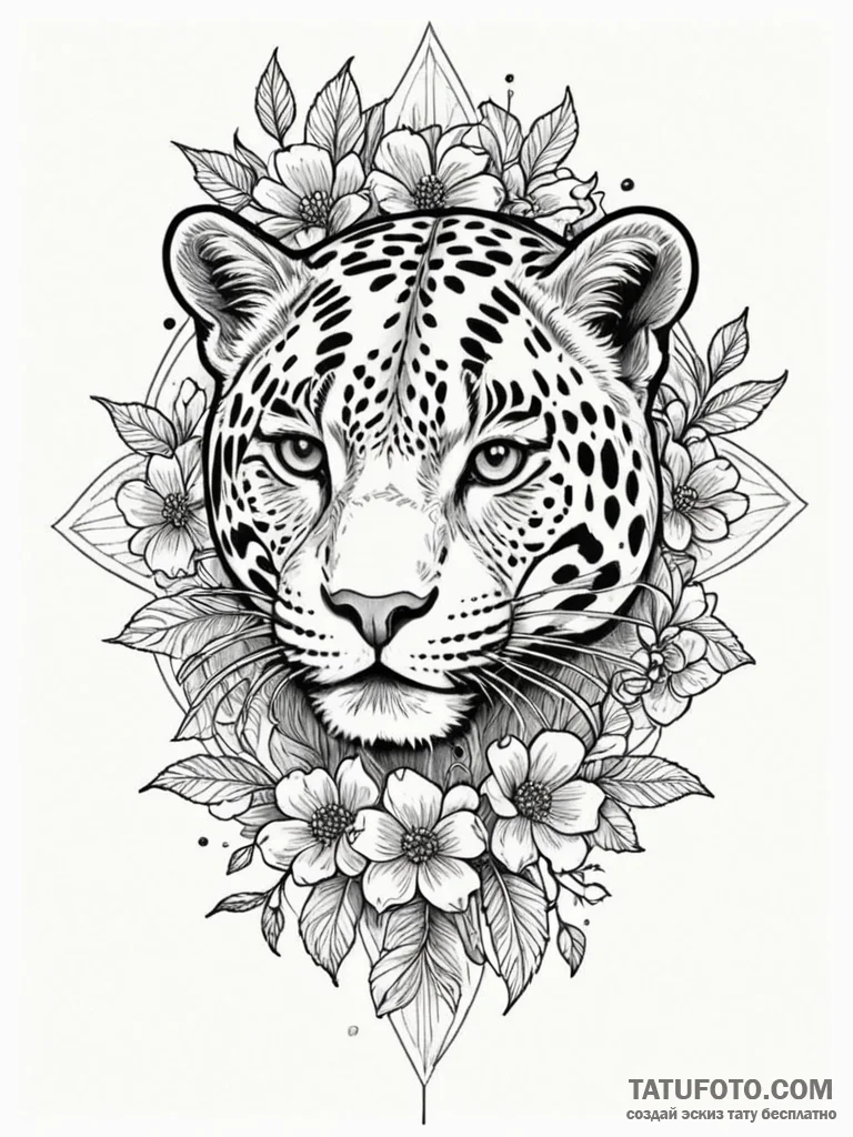 Jaguar blade beneath celestial bloom, artisti... - эскиз тату (№1752330210_0, 12.07.2025 14:23) — Tatufoto.com