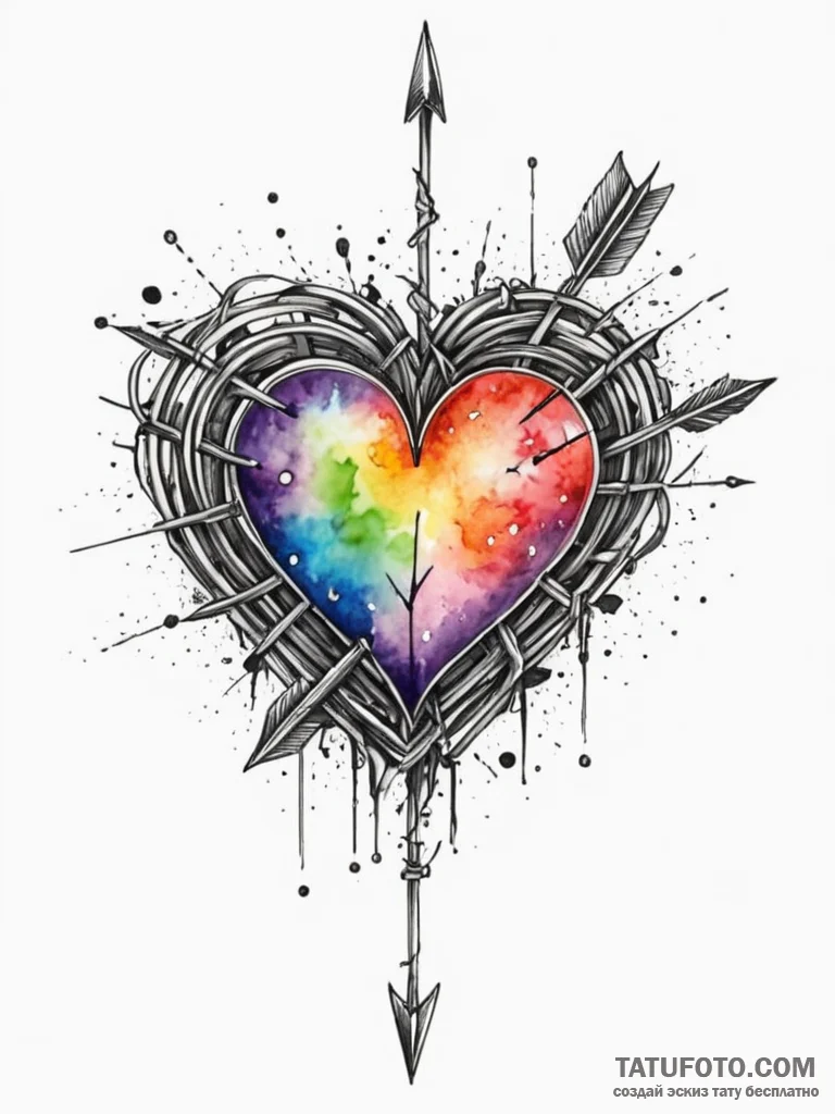 Arrow piercing heart with barbed wire, concep... - эскиз тату (№1752330295_0, 12.07.2025 14:24) — Tatufoto.com