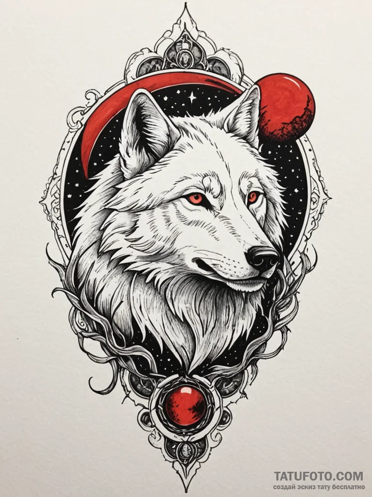 Spectral wolf beneath crimson moon, tattoo sk... - эскиз тату (№1752330546_0, 12.07.2025 14:29) — Tatufoto.com