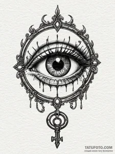 Antique key with demonic eye, artistic tattoo... - эскиз тату (№1752330796_0, 12.07.2025 14:33) — Tatufoto.com