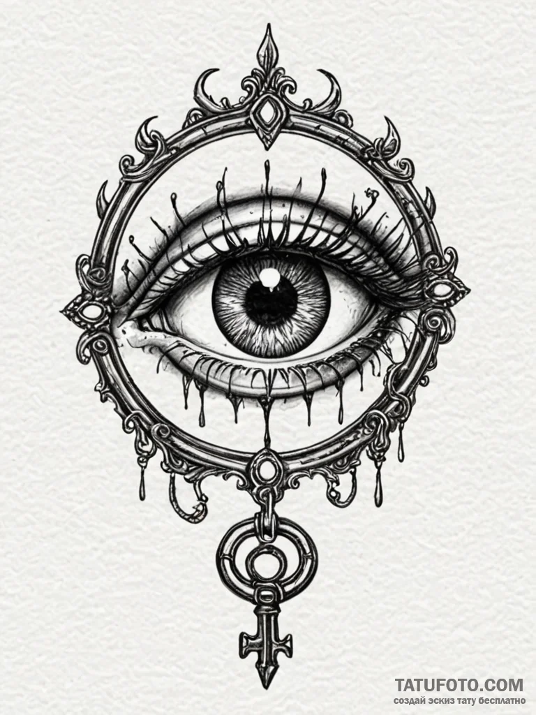 Antique key with demonic eye, artistic tattoo... - эскиз тату (№1752330796_0, 12.07.2025 14:33) — Tatufoto.com