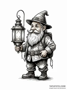 Dwarf miner with a lantern, ink illustration... - эскиз тату (№1752331047_0, 12.07.2025 14:37) — Tatufoto.com