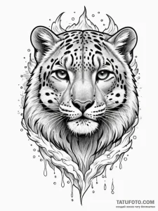 Snow leopard dissolving into a blizzard, tatt... - эскиз тату (№1752331889_0, 12.07.2025 14:51) — Tatufoto.com