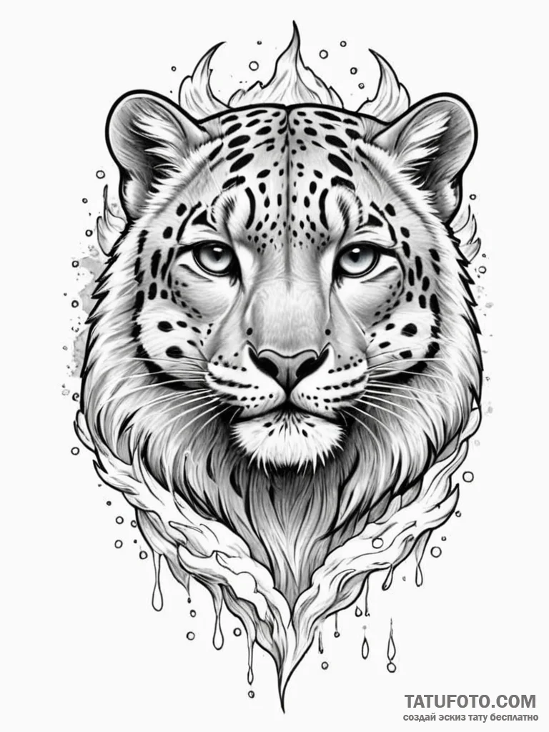 Snow leopard dissolving into a blizzard, tatt… — эскиз тату (№1752331889_0, 12.07.2025 14:51) — Tatufoto.com