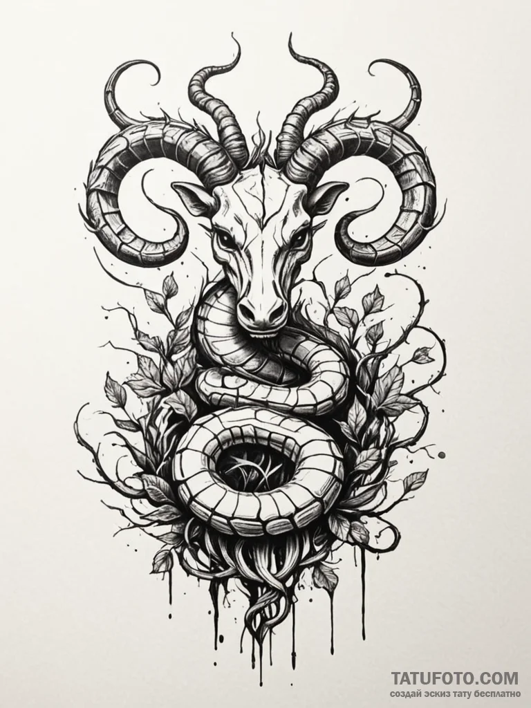 Horned serpent crowned with roots, concept ar... - эскиз тату (№1752332057_0, 12.07.2025 14:54) — Tatufoto.com