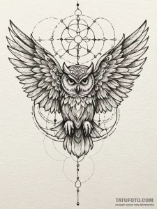 Angel owl with spread wings, tattoo flash she... - эскиз тату (№1752332392_0, 12.07.2025 14:59) — Tatufoto.com