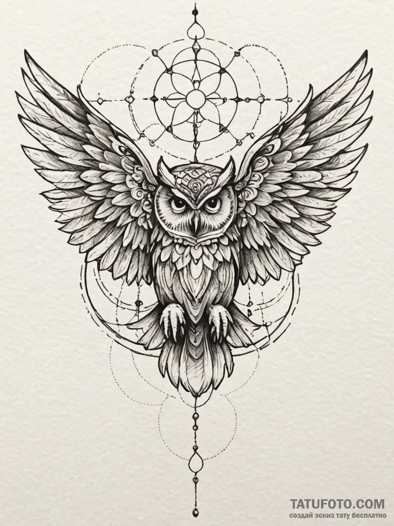 Angel owl with spread wings, tattoo flash she... - эскиз тату (№1752332392_0, 12.07.2025 14:59) — Tatufoto.com