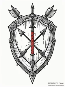 Oak shield pierced by arrows, tattoo drawing... - эскиз тату (№1752332475_0, 12.07.2025 15:01) — Tatufoto.com