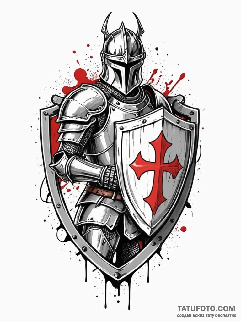 Armored knight with broken shield, tattoo lin... - эскиз тату (№1752332978_0, 12.07.2025 15:09) — Tatufoto.com