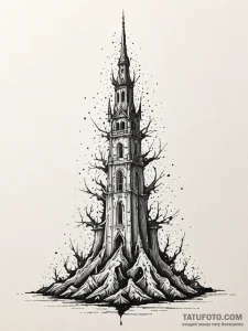 Ravenous roots tearing through spire, tattoo... - эскиз тату (№1752333228_0, 12.07.2025 15:13) — Tatufoto.com