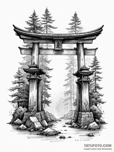 Torii gate at the entrance to a spirit world,... - эскиз тату (№1752333562_0, 12.07.2025 15:19) — Tatufoto.com