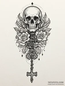 An old skeleton key, tattoo line art, clear i... - эскиз тату (№1752333732_0, 12.07.2025 15:22) — Tatufoto.com