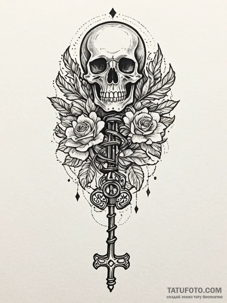 An old skeleton key, tattoo line art, clear i… — эскиз тату (№1752333732_0, 12.07.2025 15:22) — Tatufoto.com