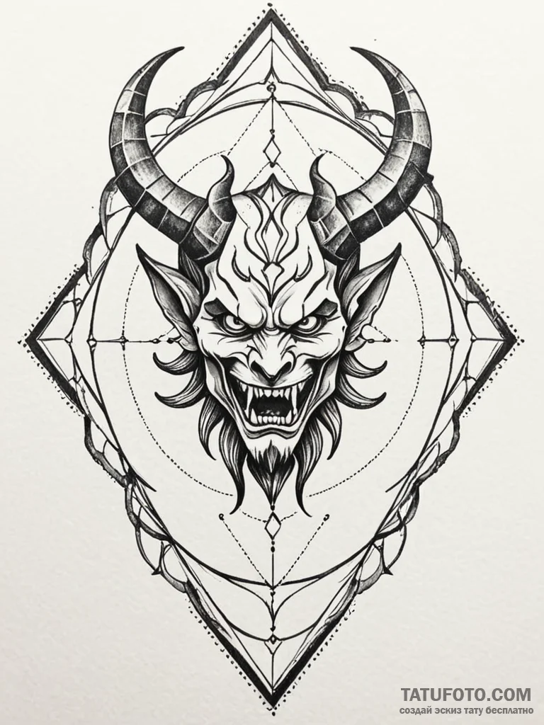 Arabesque frame with demon inside, tattoo lin... - эскиз тату (№1752334408_0, 12.07.2025 15:33) — Tatufoto.com