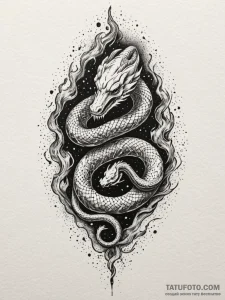 Nebula serpent devouring celestial flame, con... - эскиз тату (№1752334580_0, 12.07.2025 15:36) — Tatufoto.com