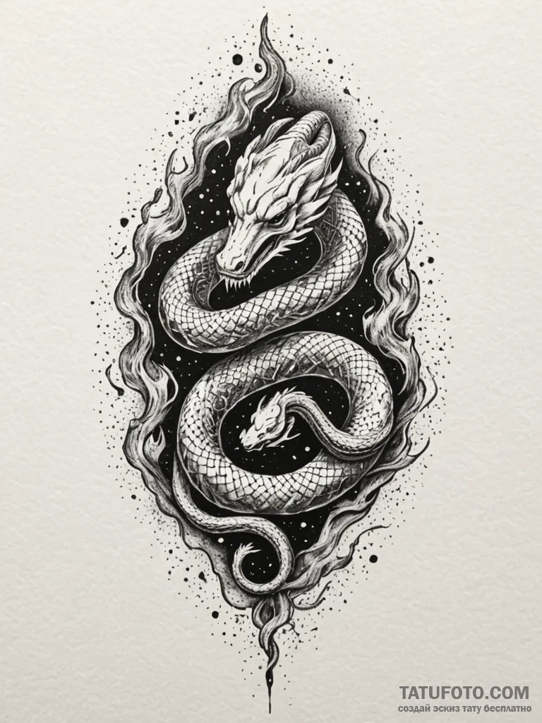 Nebula serpent devouring celestial flame, con… — эскиз тату (№1752334580_0, 12.07.2025 15:36) — Tatufoto.com
