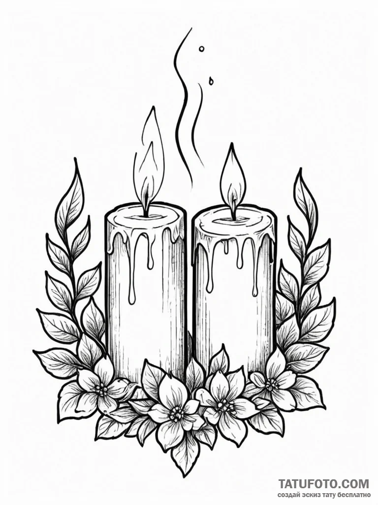 Candle burning with twin flames, ink illustra… — эскиз тату (№1752334666_0, 12.07.2025 15:37) — Tatufoto.com