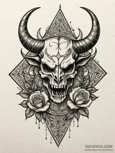 Minotaur horn breaking sigil, tattoo drawing... - эскиз тату (№1752335128_0, 12.07.2025 15:45) — Tatufoto.com