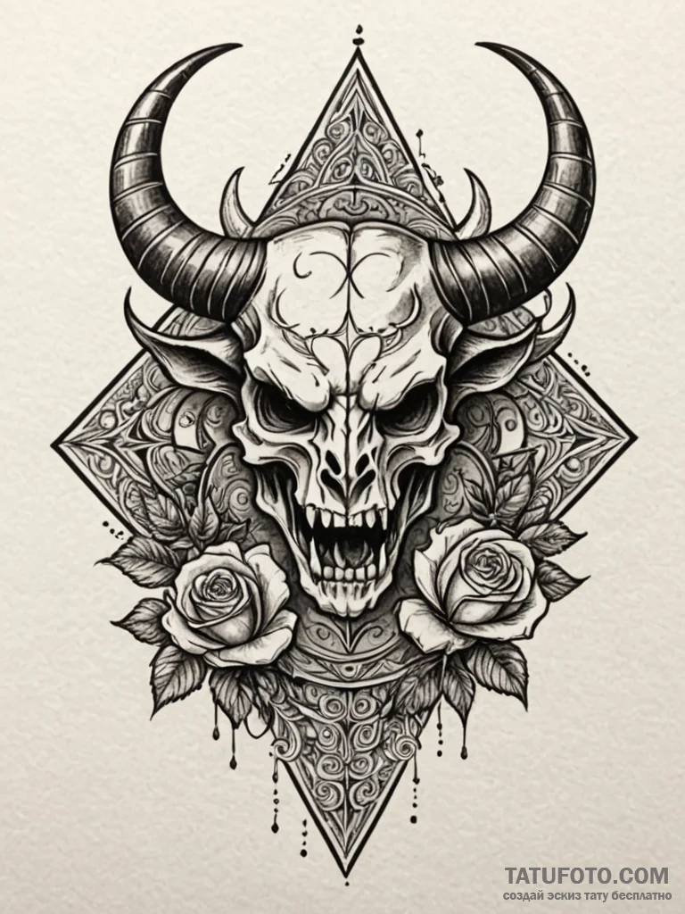 Minotaur horn breaking sigil, tattoo drawing... - эскиз тату (№1752335128_0, 12.07.2025 15:45) — Tatufoto.com