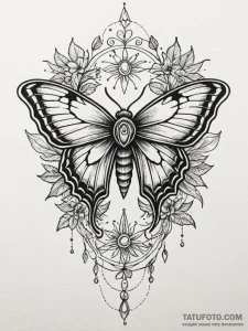 Moth wings burning with starlight, tattoo lin... - эскиз тату (№1752335213_0, 12.07.2025 15:46) — Tatufoto.com