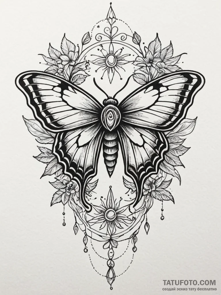 Moth wings burning with starlight, tattoo lin... - эскиз тату (№1752335213_0, 12.07.2025 15:46) — Tatufoto.com