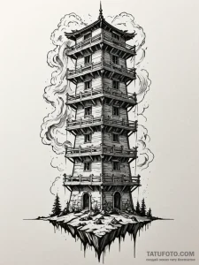 Storm banner beneath bone tower, artistic tat... - эскиз тату (№1752335298_0, 12.07.2025 15:48) — Tatufoto.com
